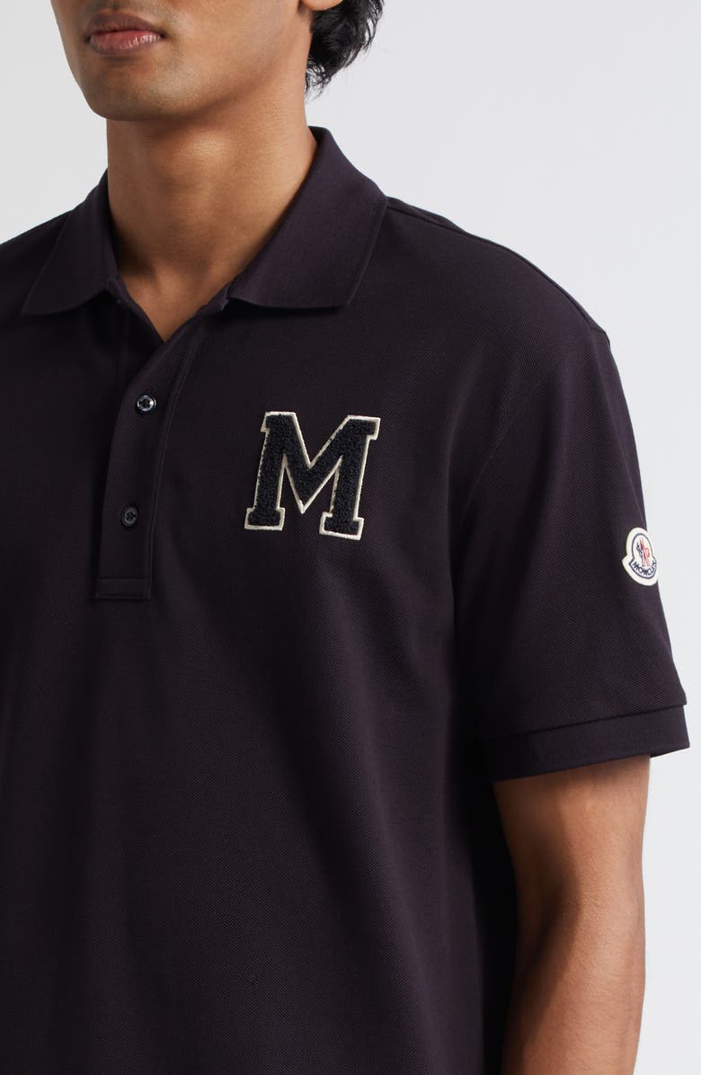 Moncler Varsity Monogram Cotton Piqué Polo, Alternate, color, Navy Blue