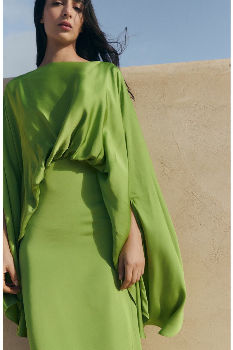 Long Sleeve Satin Dress, Alternate, color, GREEN