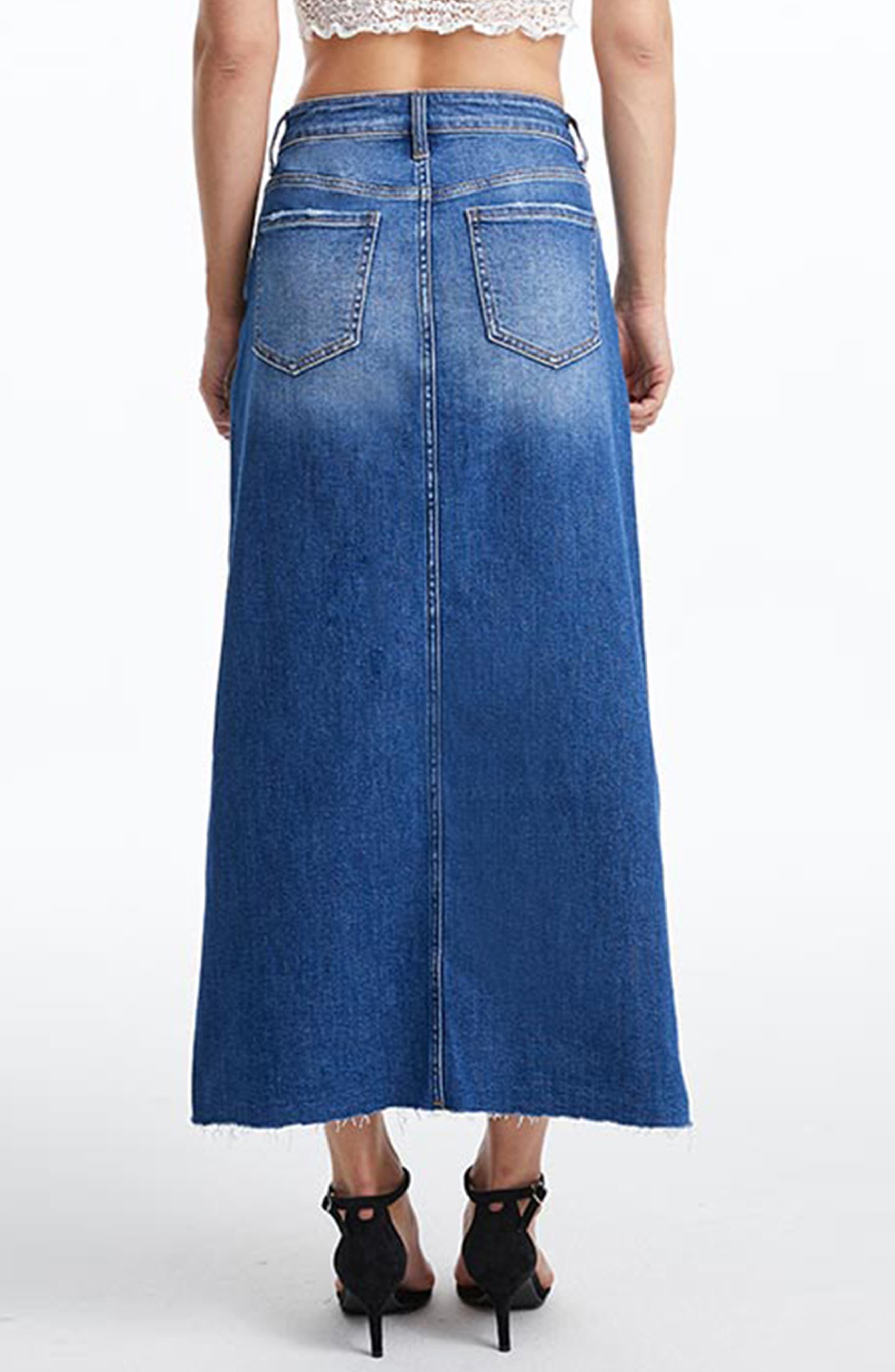 Raw Hem Denim Midi Skirt - image 2