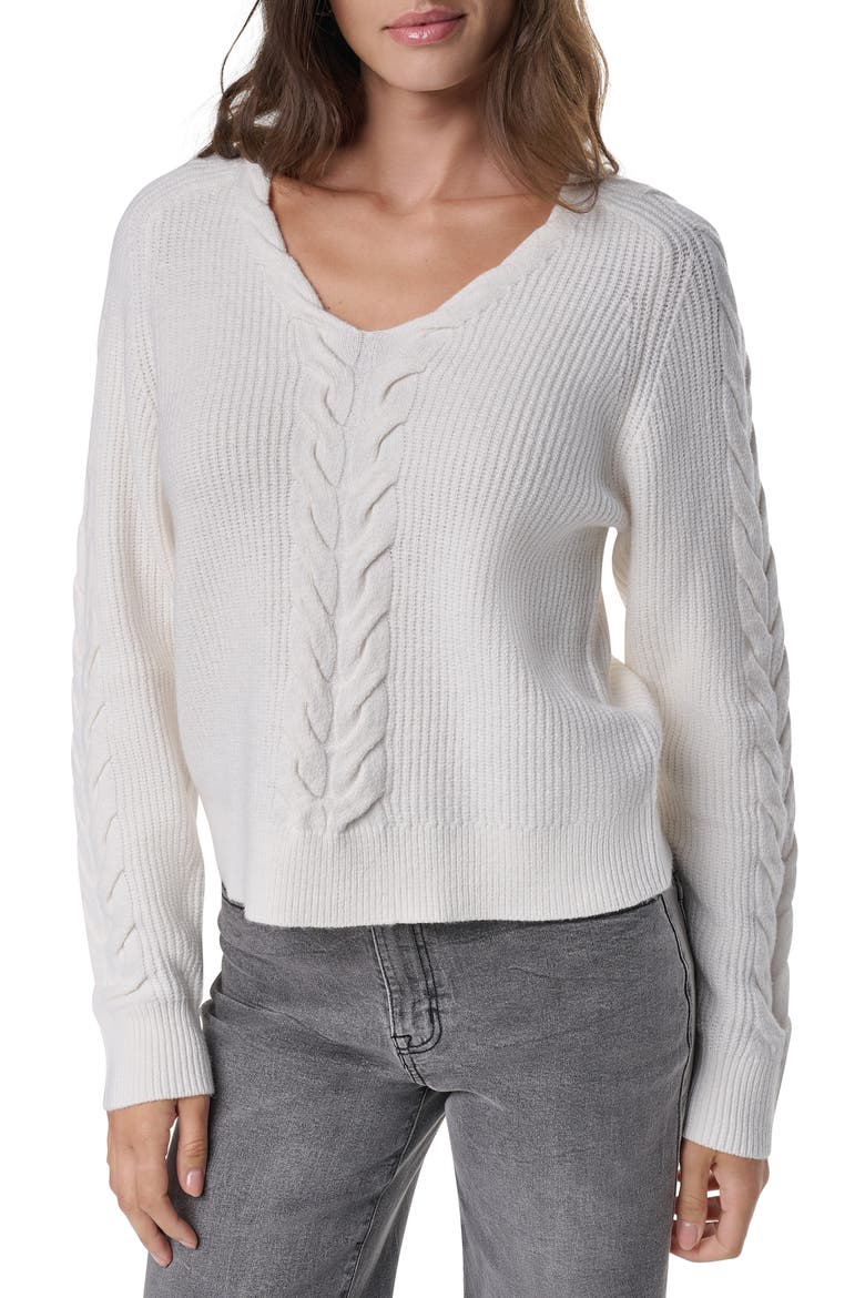 Cable Knit V-Neck Sweater, Main, color, IVORY