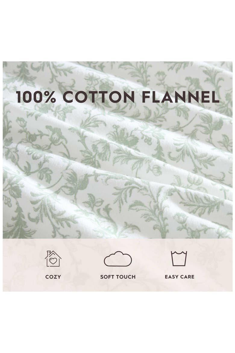 Brinna Floral Cotton Flannel Sheet Set, Alternate, color, LIGHT GREEN