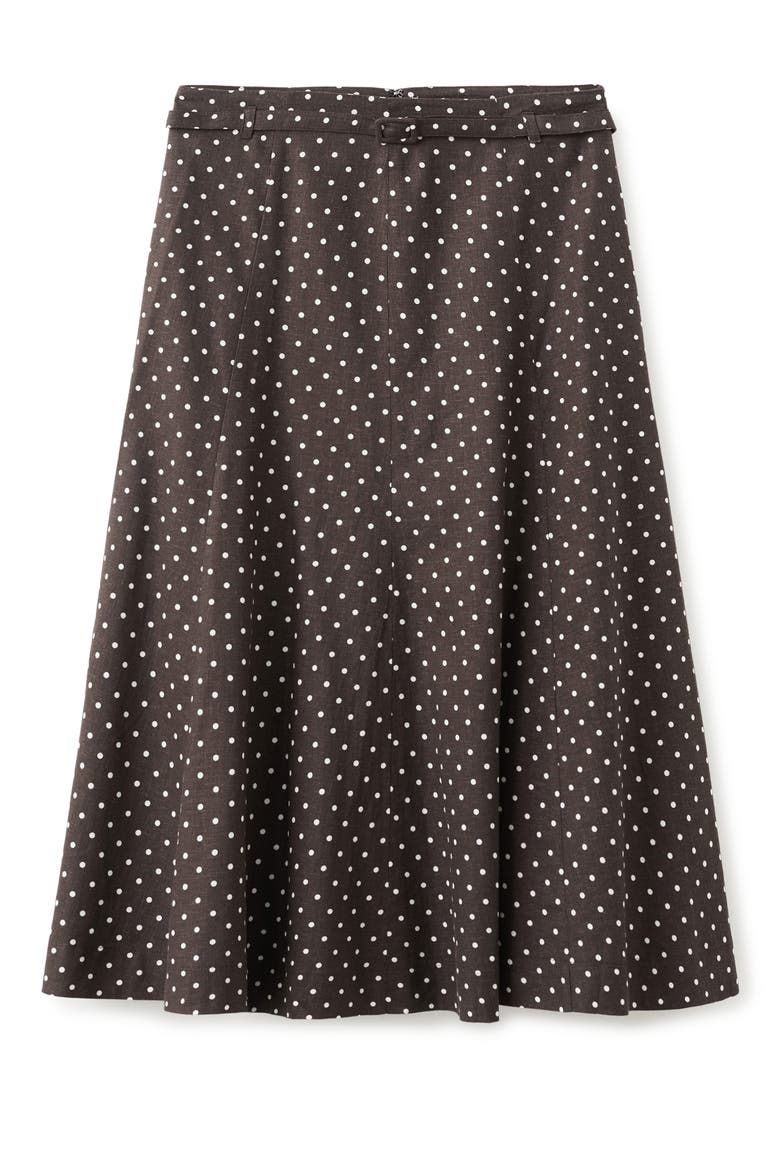 Belted Polka Dot Linen Blend A-Line Midi Skirt, Alternate, color, BLACK