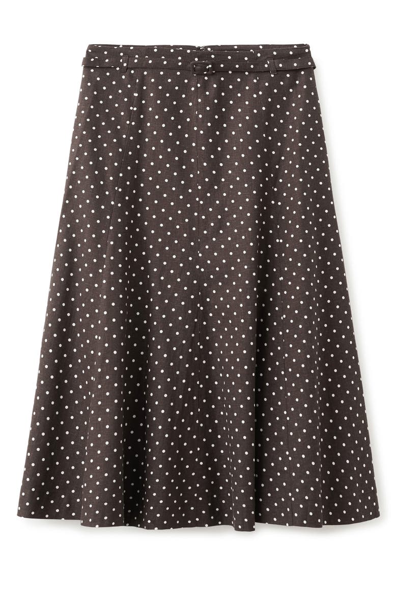 MANGO Belted Polka Dot Linen Blend A-Line Midi Skirt, Alternate, color, 