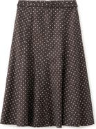 MANGO Belted Polka Dot Linen Blend A-Line Midi Skirt