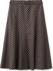 MANGO Belted Polka Dot Linen Blend A-Line Midi Skirt