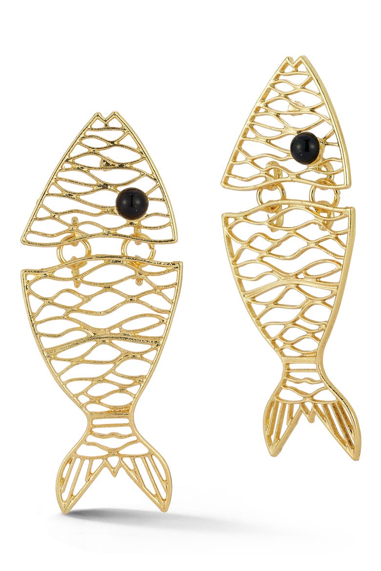 Fish Drop Earrings, Main, color, GOLD