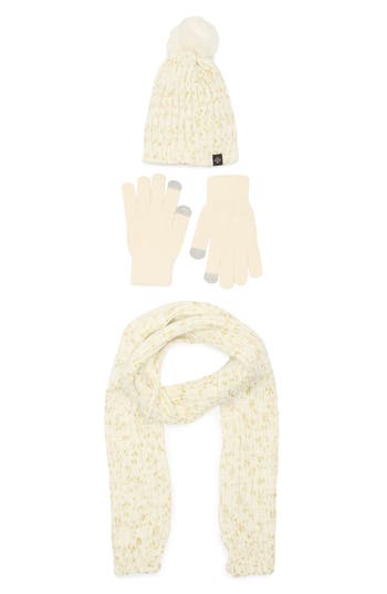 Nanette Lepore 3-piece Metallic Scarf, Beanie & Gloves Set In White