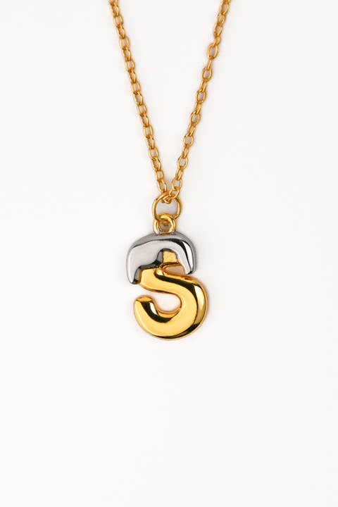 Two Tone Bubble Initial Necklace