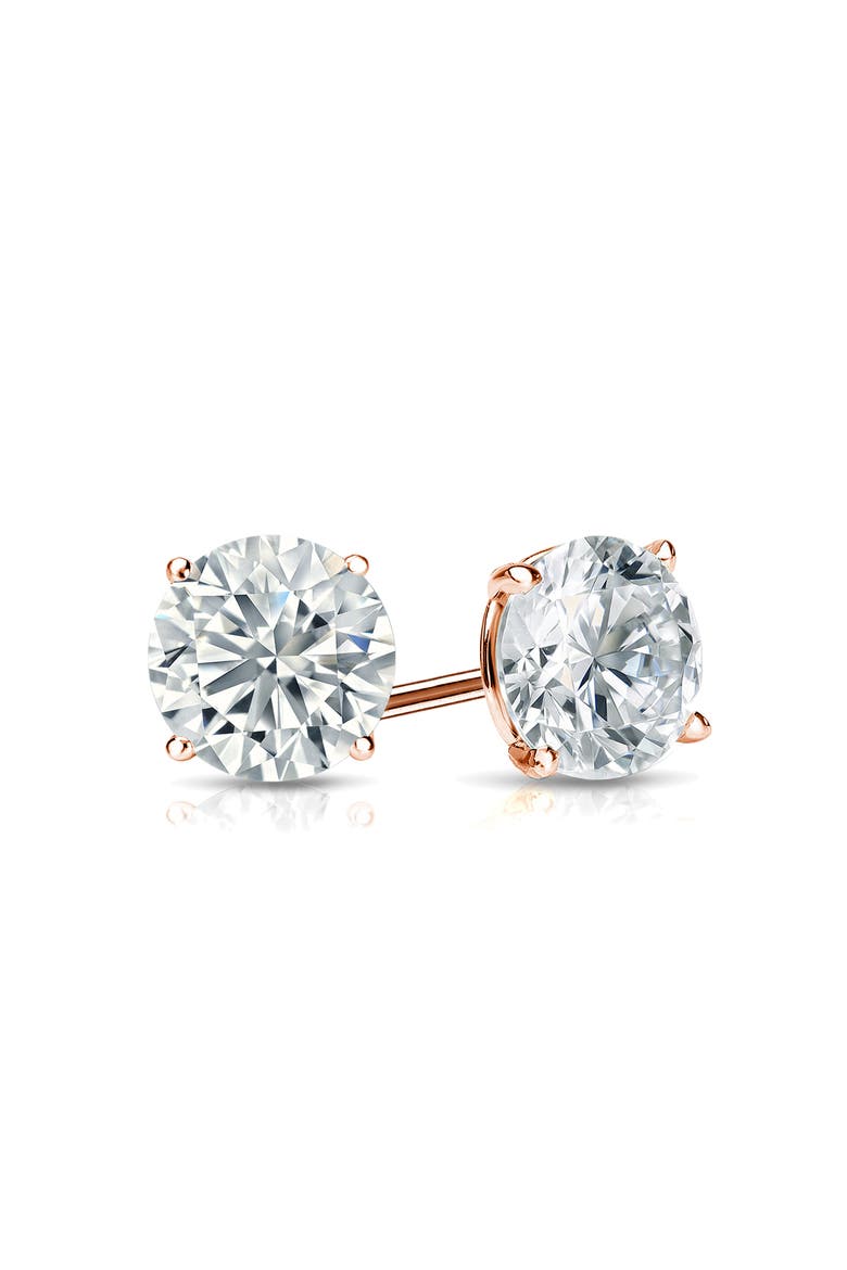 14k Rose Gold Lab-Grown Round Diamond 4-Prong Stud Earrings, Alternate, color, 9 Carat Rose Gold