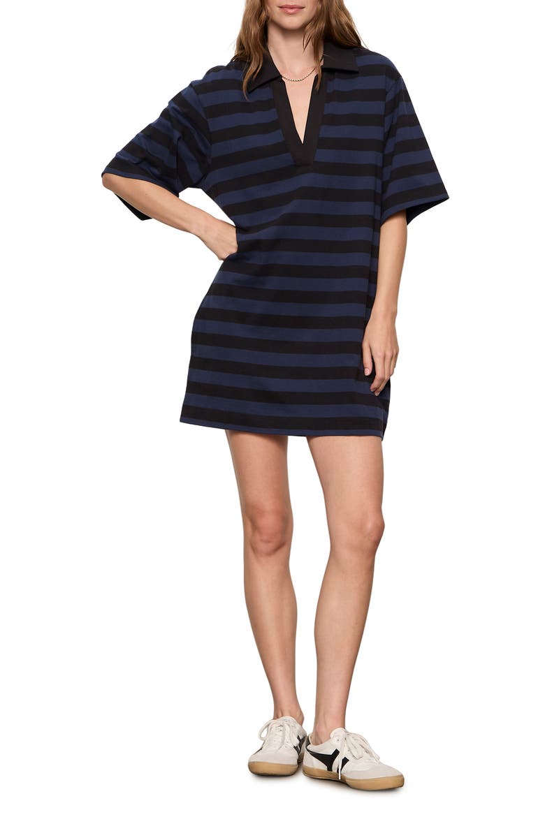 Stripe Organic Cotton Blend Minidress, Main, color, NAVY BLUE/ BLACK STRIPE
