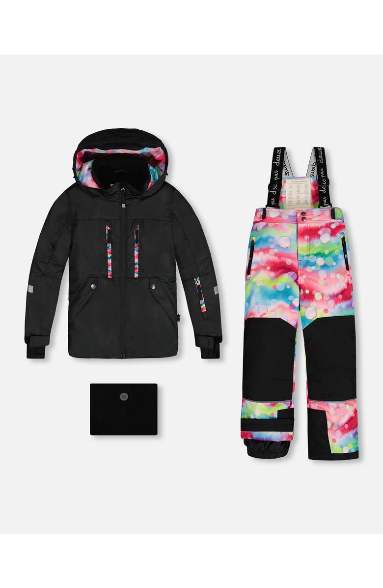 Deux par Deux Big Girl's Two Piece Technical Snowsuit Black With Printed Bubbles, Main, color, 