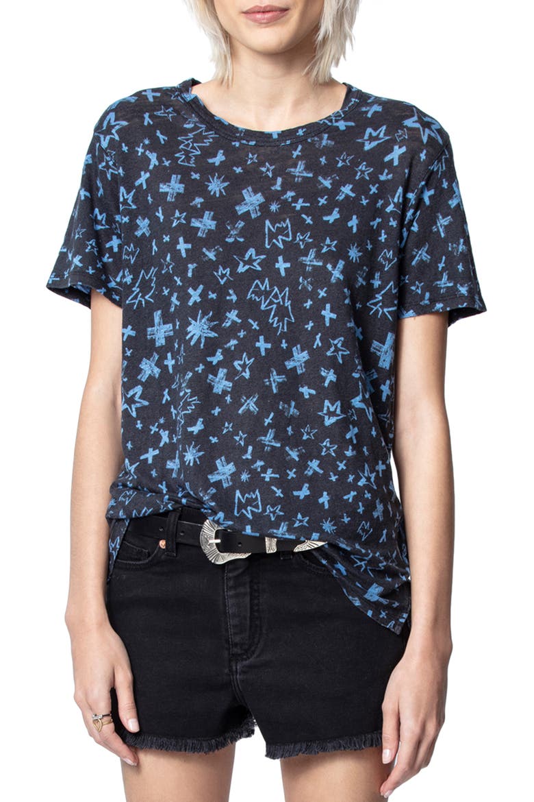 Aria Pastel Cross Linen T-Shirt, Main, color, BLEUET
