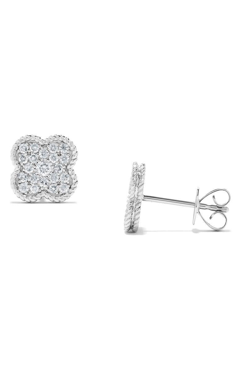 H.J. Namdar Diamond Clover Rope Stud Earrings, Main, color, 14K White Gold