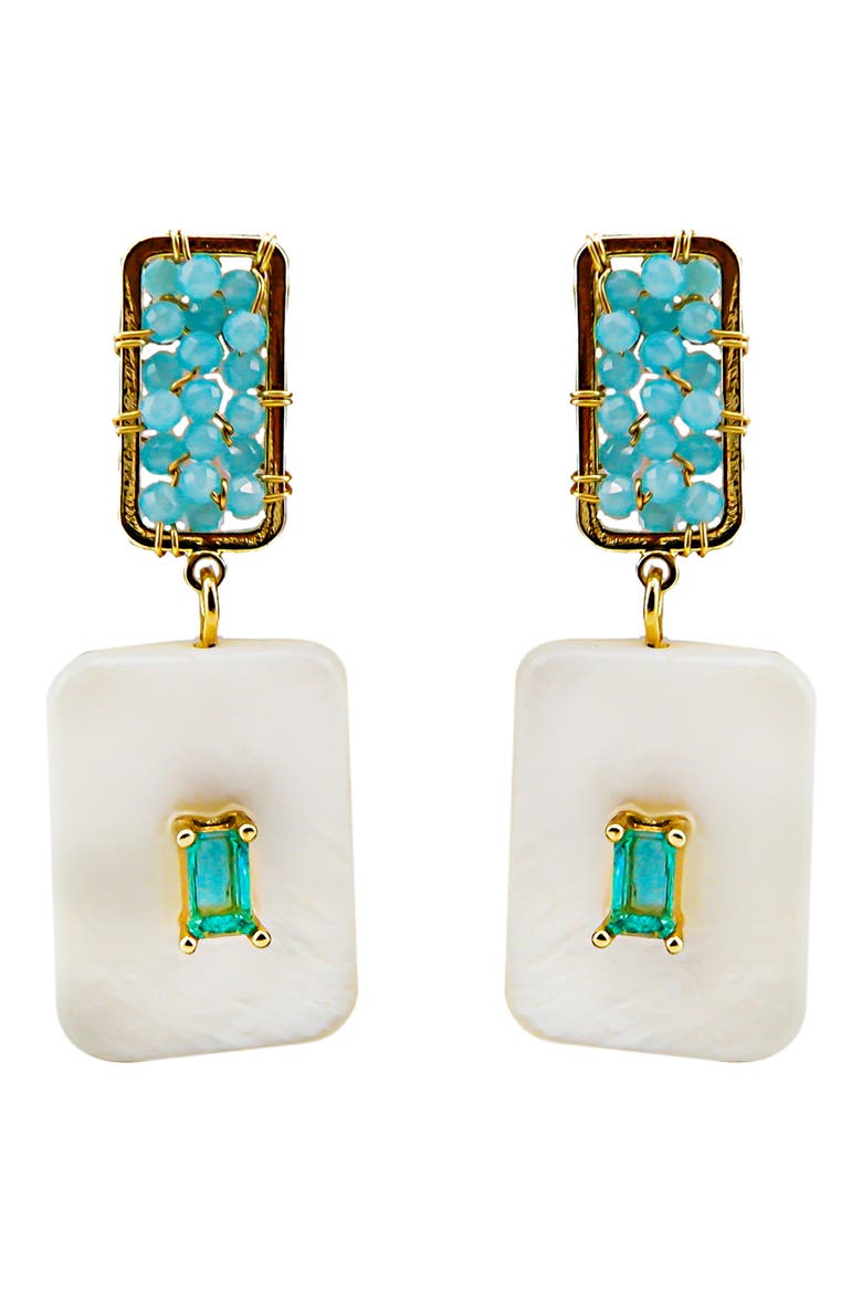 Crystal Accent Square Drop Earrings, Main, color, BLUE