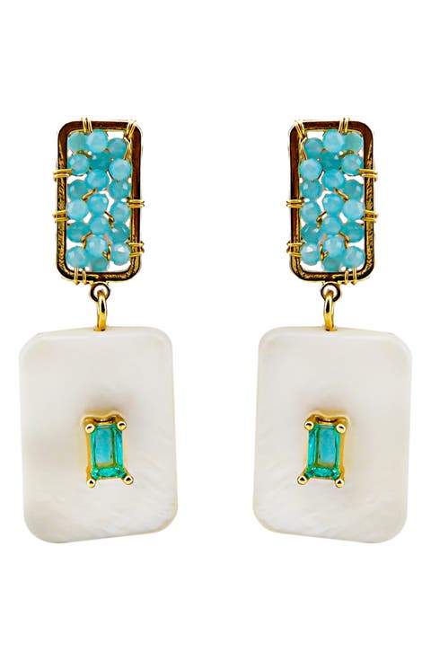 Crystal Accent Square Drop Earrings