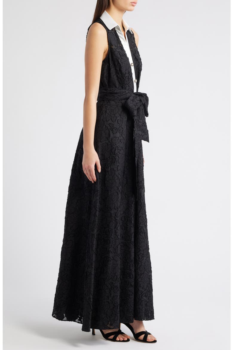 Floral Burnout Sleeveless Gown, Alternate, color, BLACK