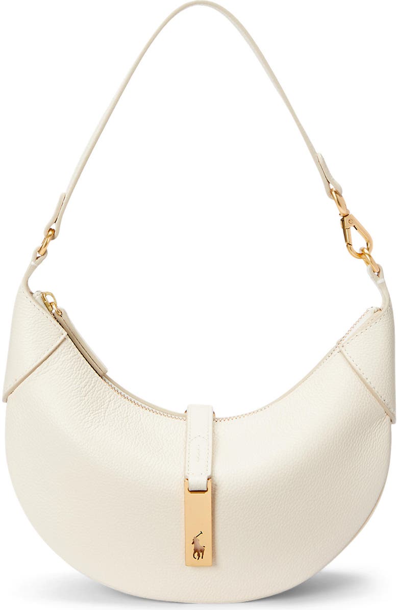 Polo Ralph Lauren Small Polo ID Grain Leather Shoulder Bag, Main, color, Ivory