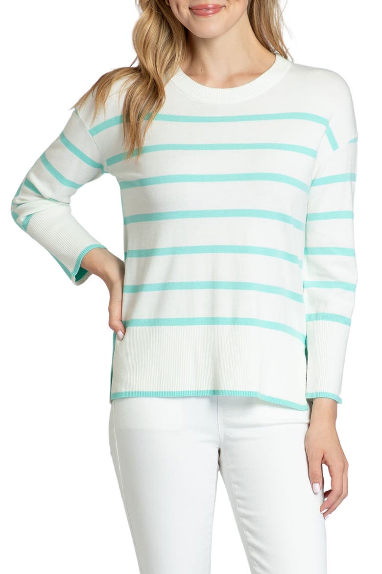 Half & Half Stripe Crewneck Sweater, Main, color, MINT MULTI