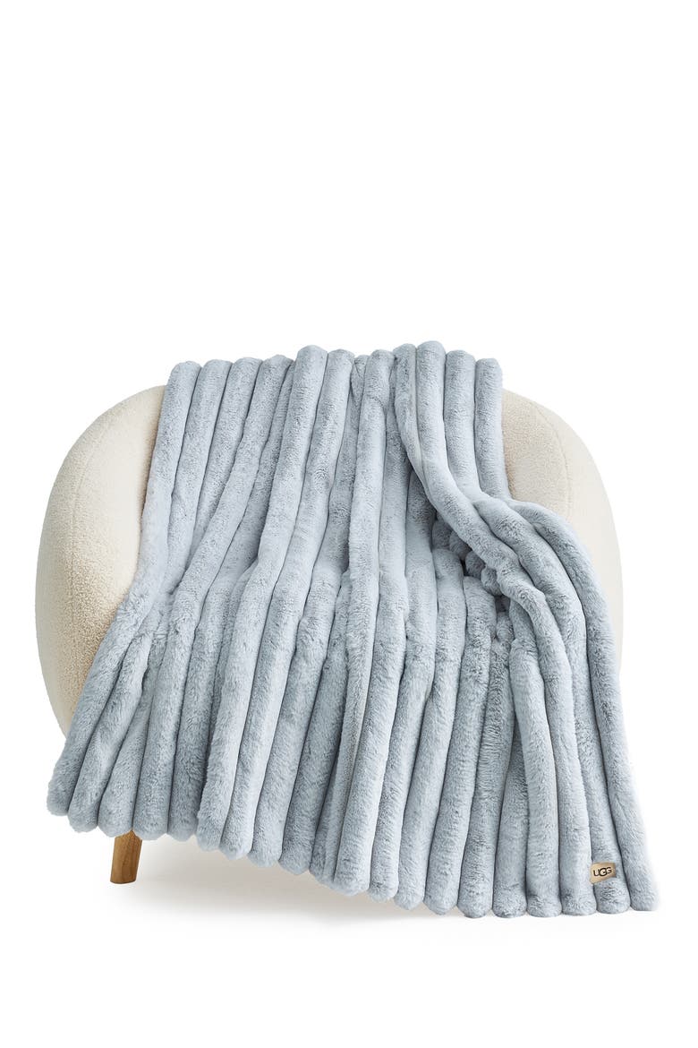 Channel Quilt Faux Fur Throw Blanket, Alternate, color, STONE