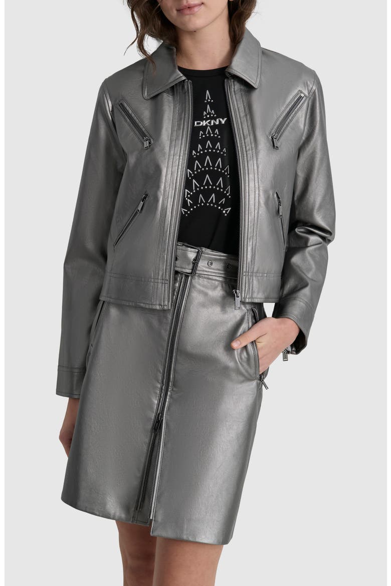 Faux Leather Moto Jacket, Alternate, color, GUNMETAL