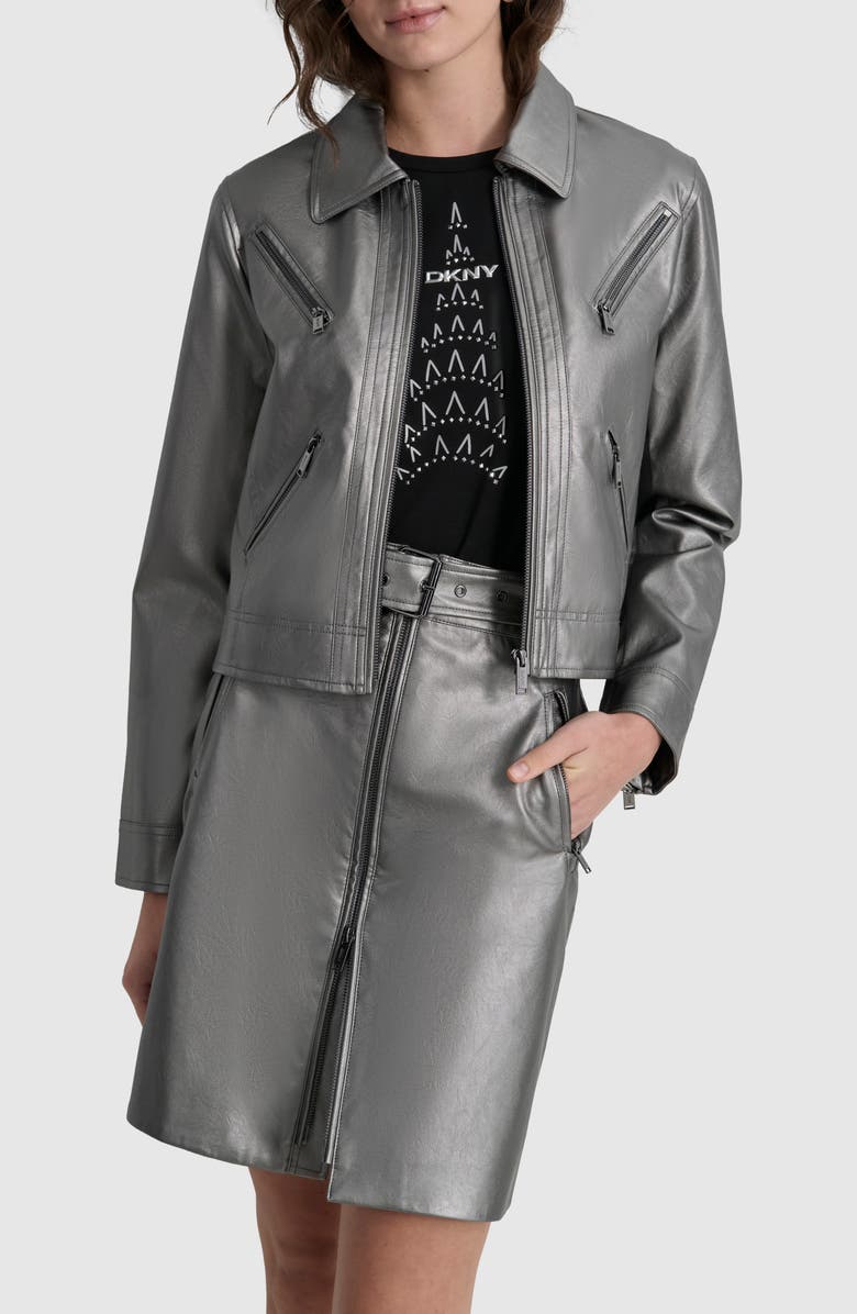 DKNY Faux Leather Moto Jacket, Alternate, color, 