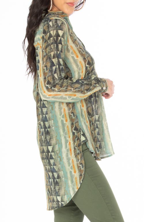 Apny Long Sleeve Tunic Shirt In Green Multi