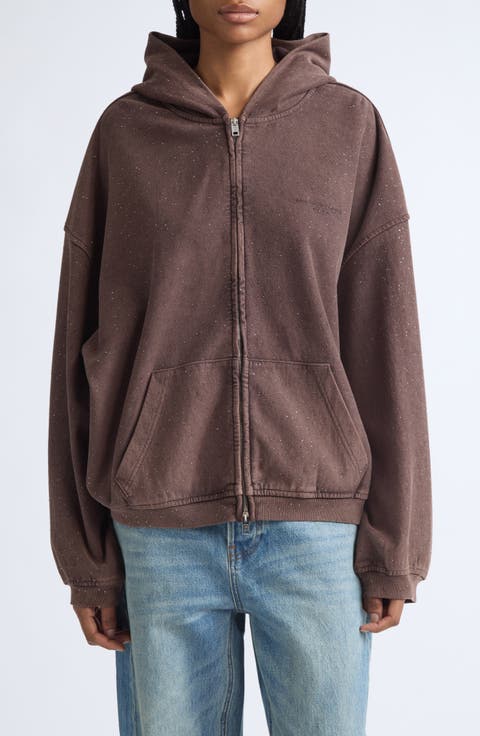 Oversize Hotfix Crystal Cotton Zip Hoodie
