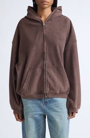 Alexander Wang Oversize Hotfix Crystal Cotton Zip Hoodie
