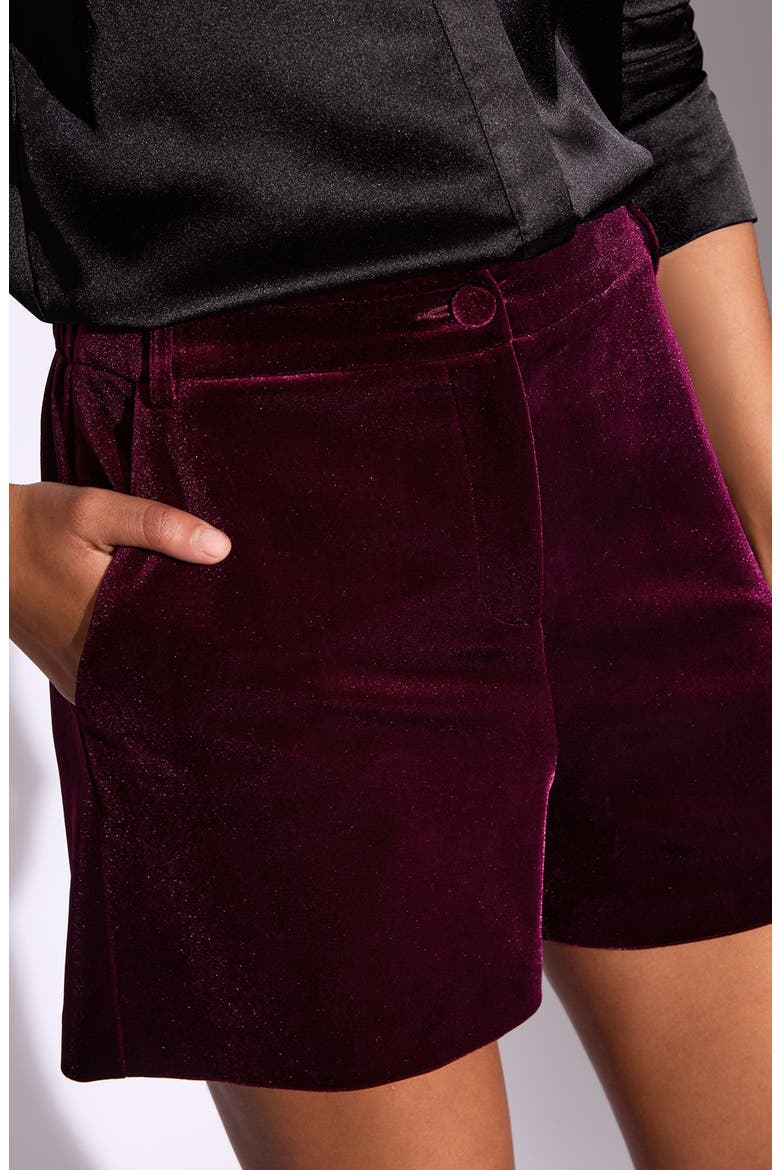 High Waist Velvet Shorts, Alternate, color, BURGUNDY RED