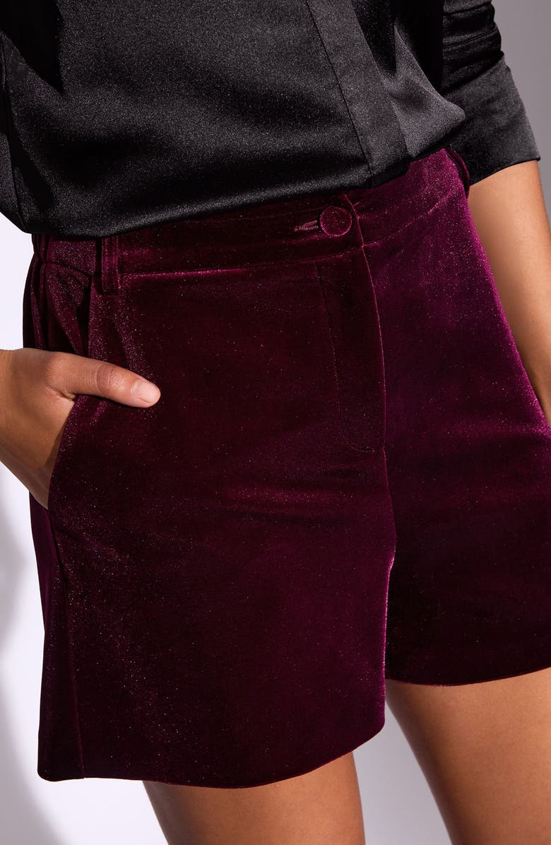 Lipsy High Waist Velvet Shorts, Alternate, color, Burgundy Red