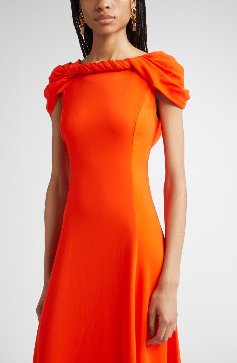 Oscar de la Renta Twist Detail Cap Sleeve Stretch Cady Gown, Alternate, color, Carnelian