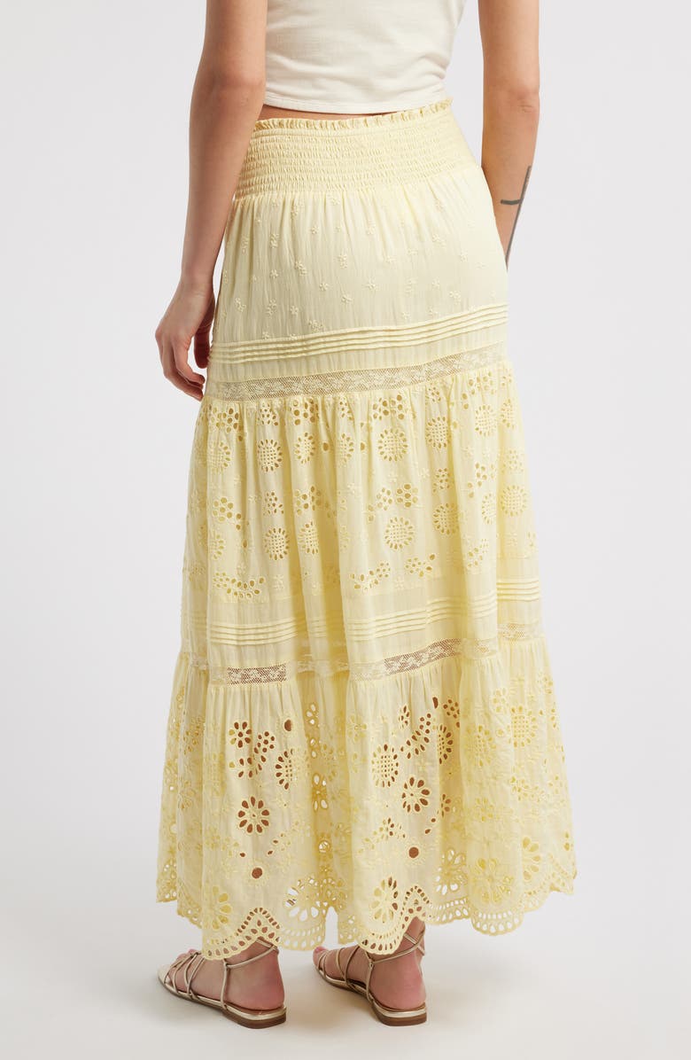 LoveShackFancy Miloti Smocked Waist Cotton Maxi Skirt, Alternate, color, Citron