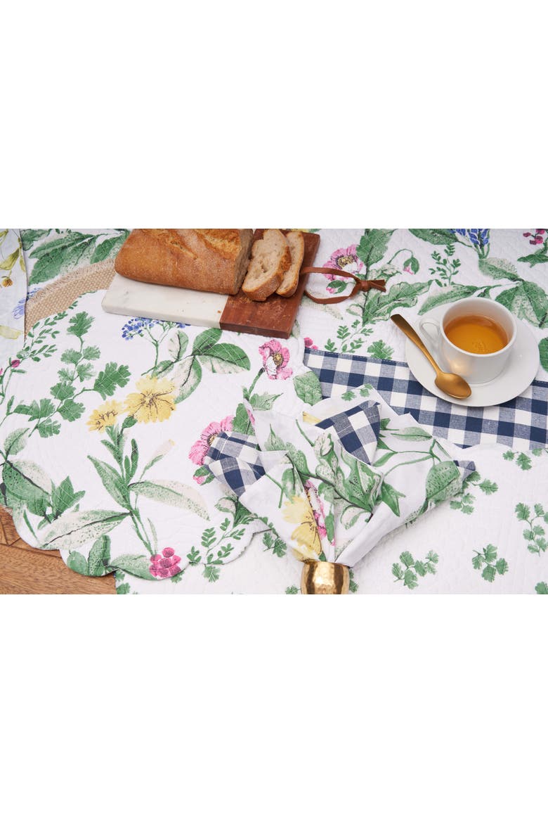 Marcy Blooms Rectangle Cotton Table Runner 14" x 51" Floral Design All Seasons Kitchen Dining Dinner Table Tablerunner Decor Decoration, Alternate, color, Green