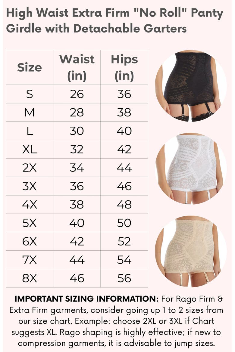 High Waist Extra Firm No Roll Panty Girdle with Detachable Garters, Alternate, color, White