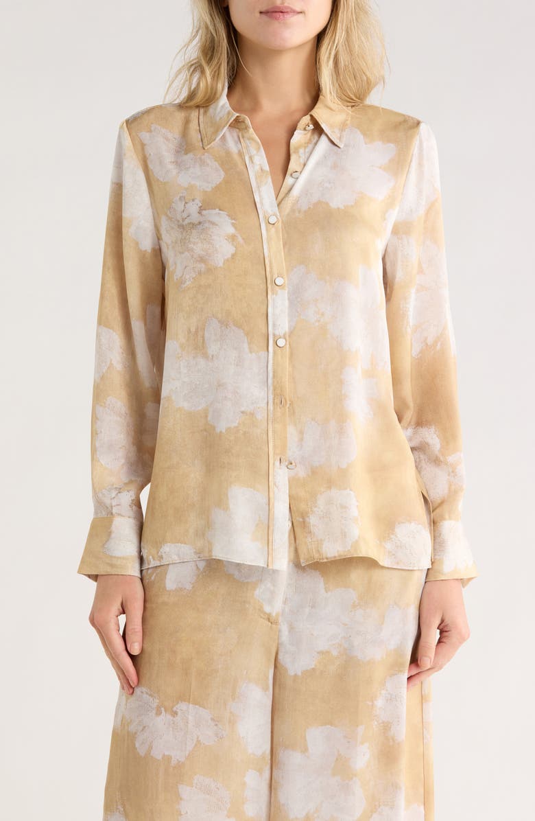 JASON WU Shine Button-Up Shirt, Main, color, Gold/ White Floral Print