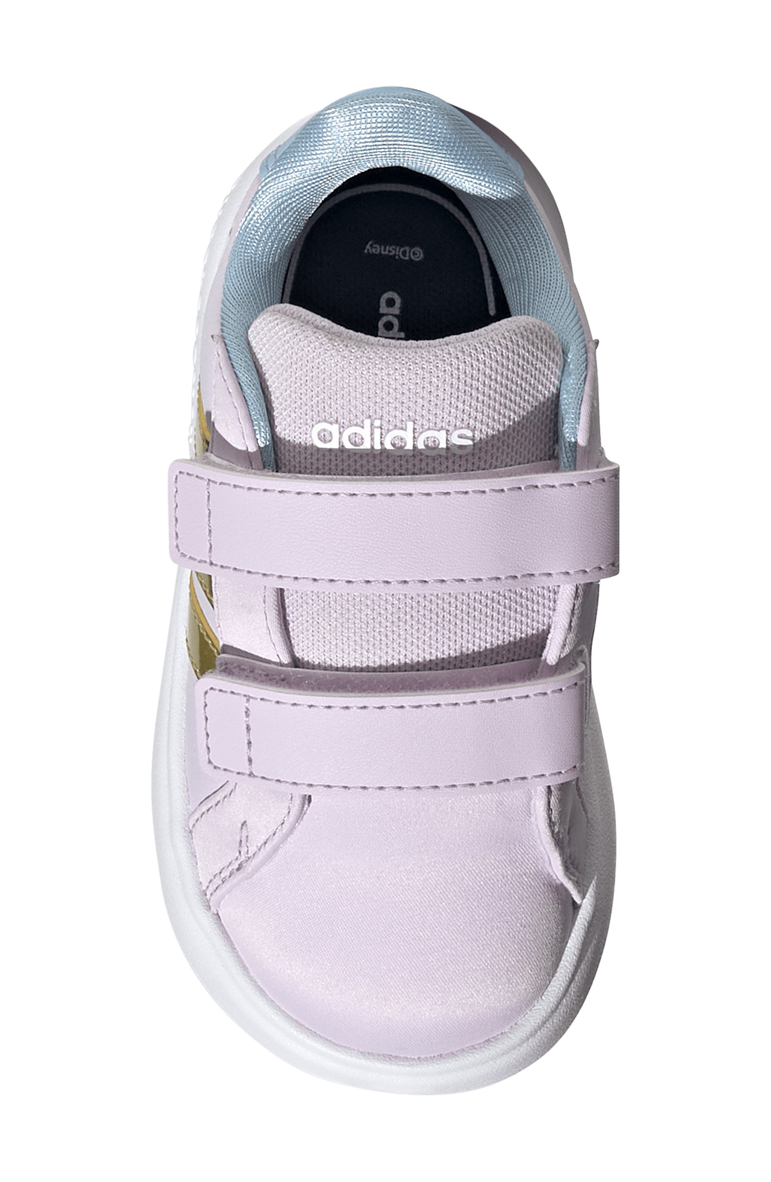 adidas x Disney<sup>®</sup> Kids' Grand Court Elsa Sneaker, Alternate, color, Lavender/ Gold/ Blue