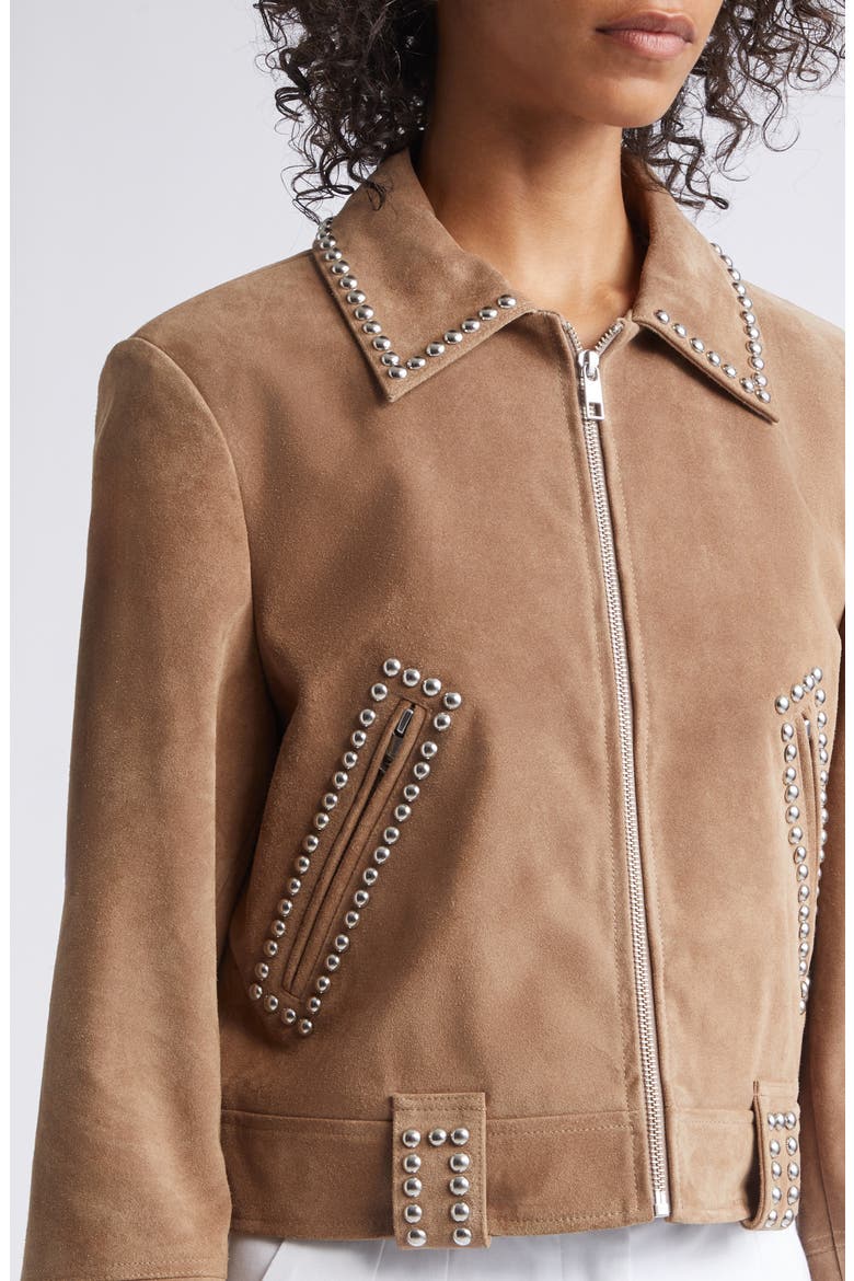 Hugo Stud Detail Faux Suede Jacket, Alternate, color, DUNE