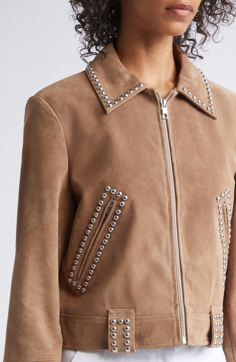 STAUD Hugo Stud Detail Faux Suede Jacket, Alternate, color, Dune