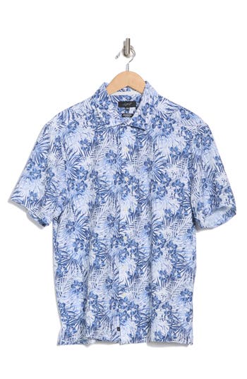 Greg Norman Hibiscus Print Short Sleeve Seersucker Button-up Shirt