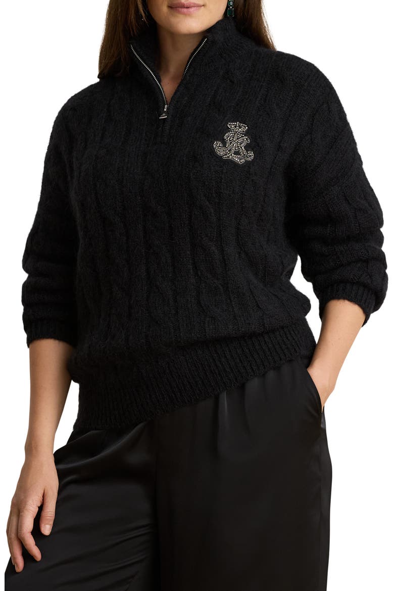 Cable Funnelneck Quarter Zip Sweater, Main, color, BLACK