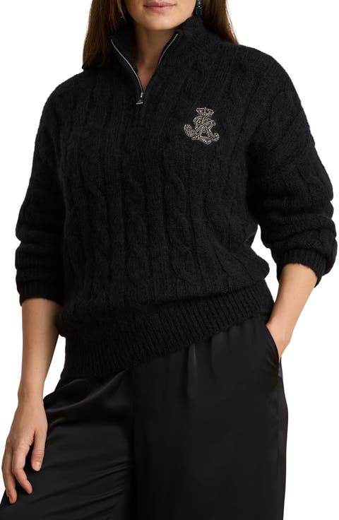 Cable Funnelneck Quarter Zip Sweater