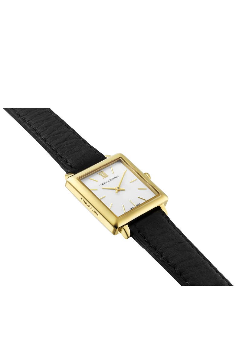 'Norse' Square Leather Strap Watch, 27mm x 34mm, Alternate, color, BLACK/ WHITE/ GOLD