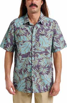 Quiksilver Palm Trip Classic Leaf Print Short Sleeve Cotton Button-Up Shirt