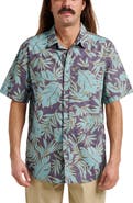 Quiksilver Palm Trip Classic Leaf Print Short Sleeve Cotton Button-Up Shirt
