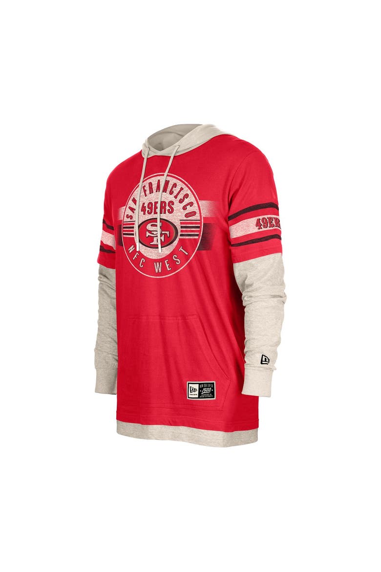 Men's New Era  Scarlet San Francisco 49ers Twofer Layered Long Sleeve Hoodie T-Shirt, Alternate, color, Scarlet