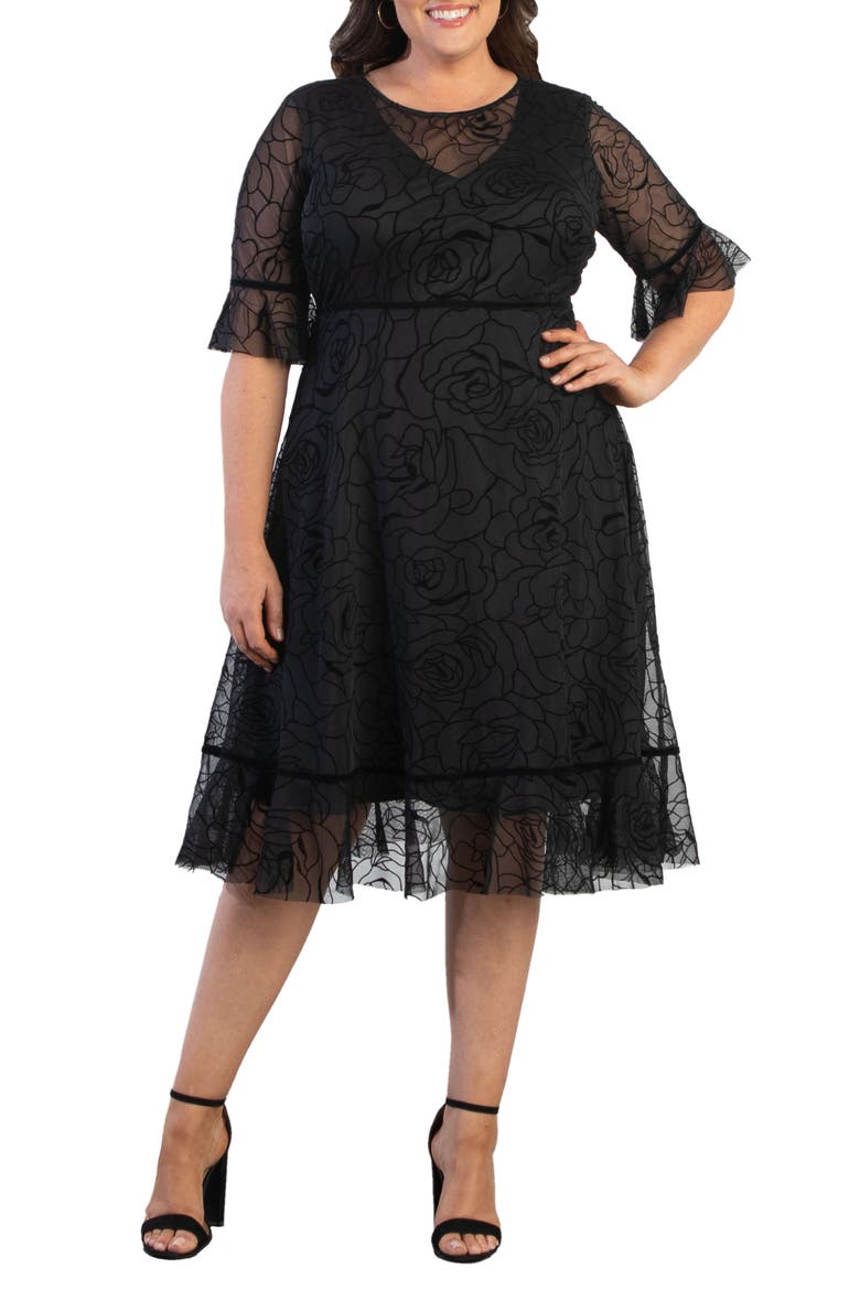 Francesca Mesh Cocktail Dress, Main, color, MIDNIGHT ROSE GARDEN