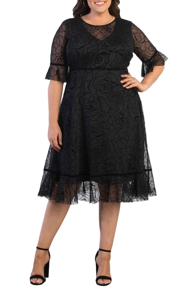 Kiyonna Francesca Mesh Cocktail Dress, Main, color, Midnight Rose Garden