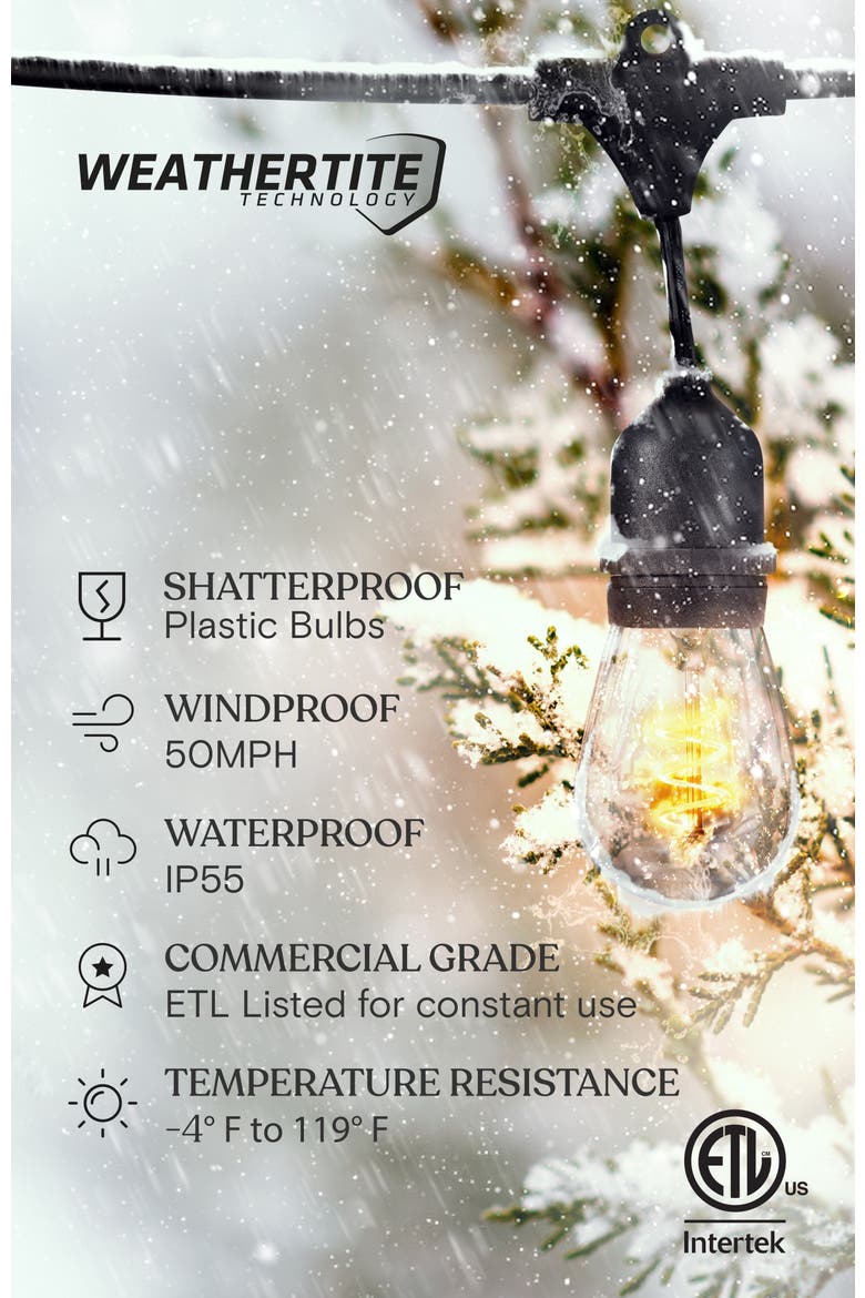 48 ft, 15‑light Plug‑In Heavy Duty LED Outdoor String Lights, Weatherproof Spiral Filament Bulbs, Alternate, color, 48 ft 15 Bulbs | Soft White