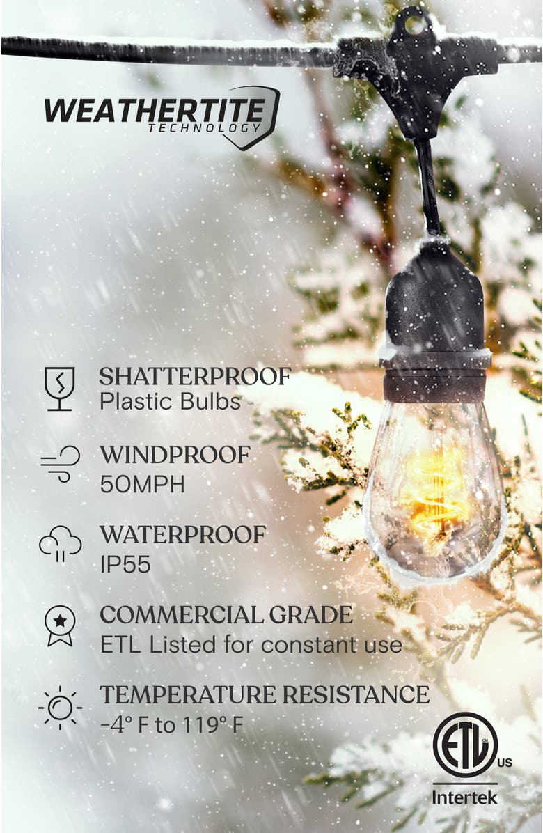 Brightech 48 ft, 15‑light Plug‑In Heavy Duty LED Outdoor String Lights, Weatherproof Spiral Filament Bulbs, Alternate, color, 48 Ft 15 Bulbs | Soft White
