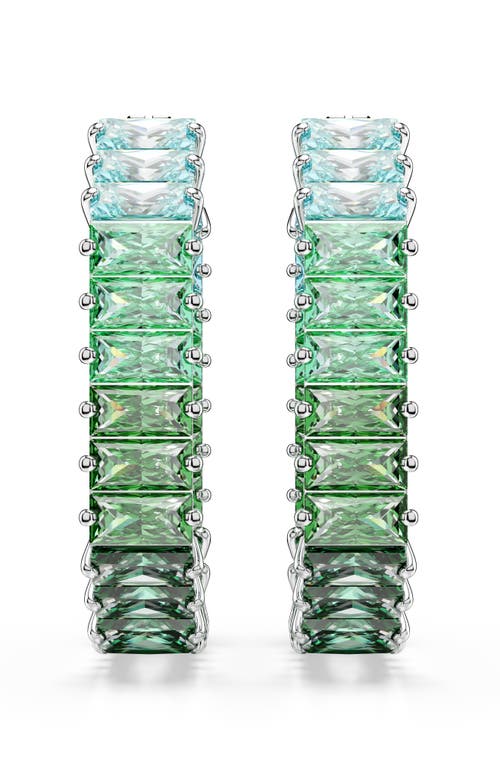 Swarovski Matrix Rhodium Plated Baguette Cut Hoop Earrings In Green